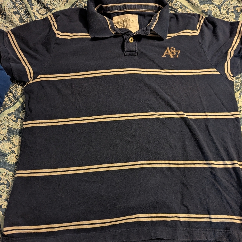 Aéropostale Navy Striped Polo Shirt Size XXL
